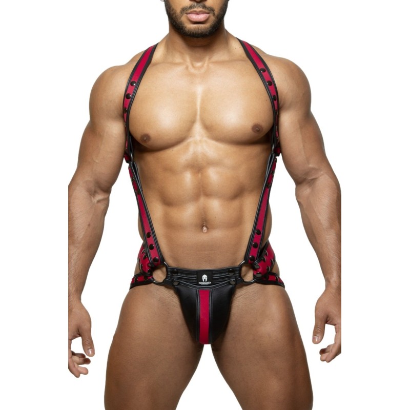 Taille L/XL  -  Ensemble Harnais + Jockstrap TITANO Noir-Bordeaux