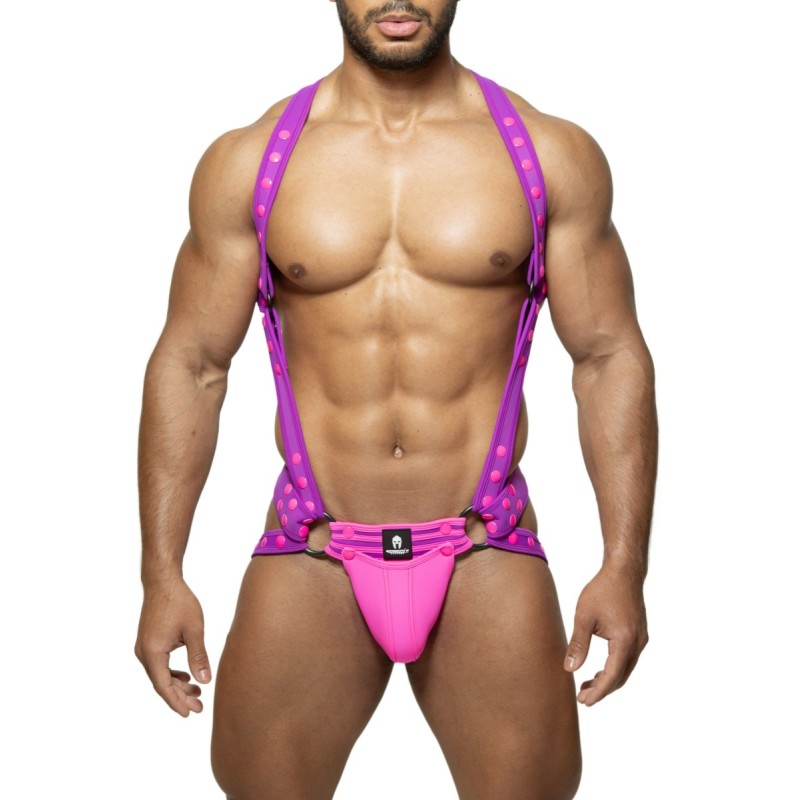 Taille S/M  -  Ensemble Harnais + Jockstrap Titano Violet-Rose