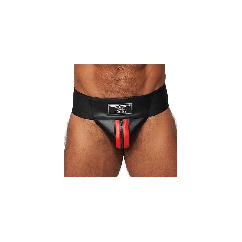 Taille M  -  Jockstrap en cuir Mister B Noir-Rouge